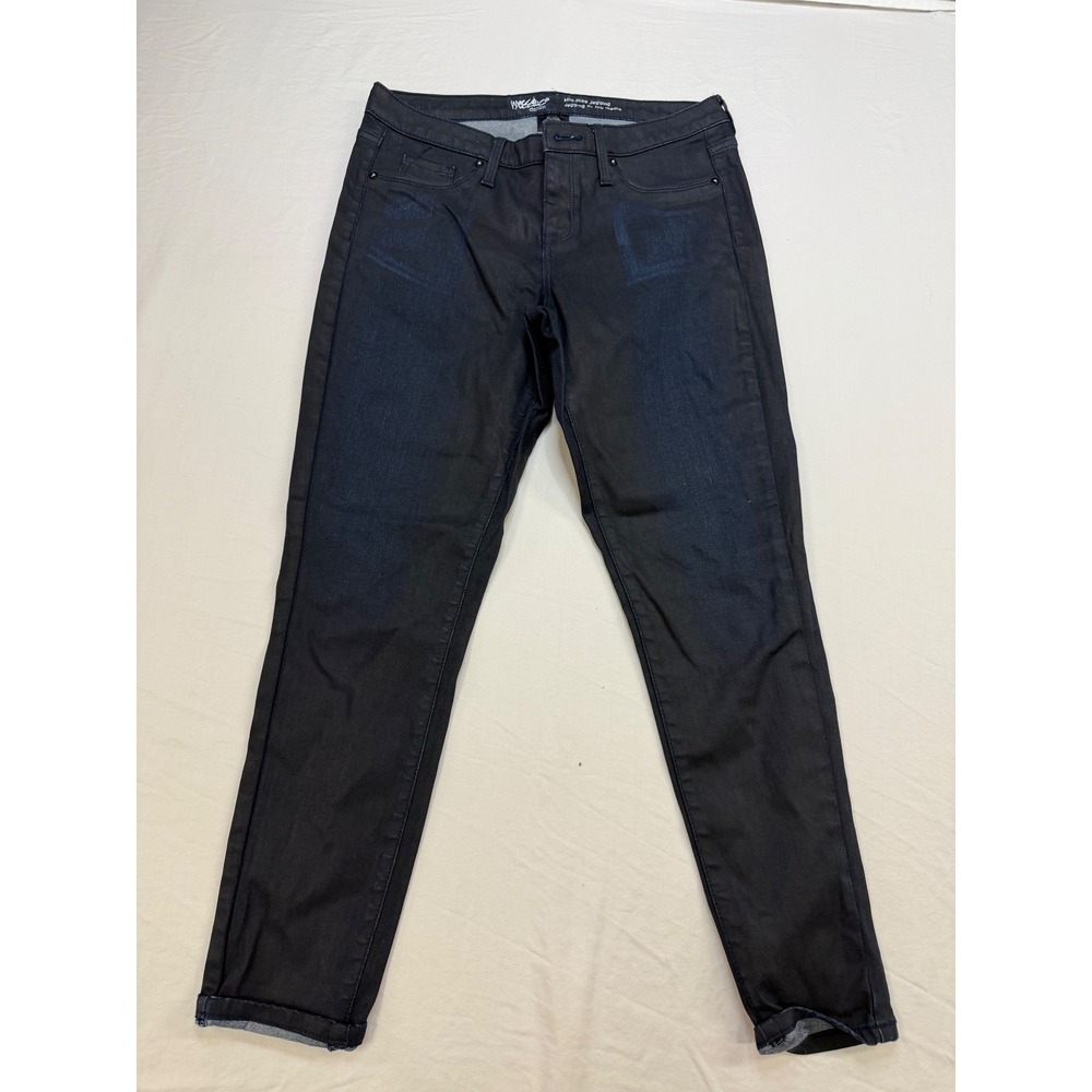 Mossimo Denim Mid-Rise Jeggings Black Coated Power Stretch Size 6R 28 Pants‎